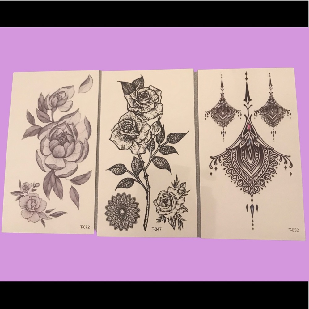 Set of 3 Sexy Floral Design Temporary Tattoos